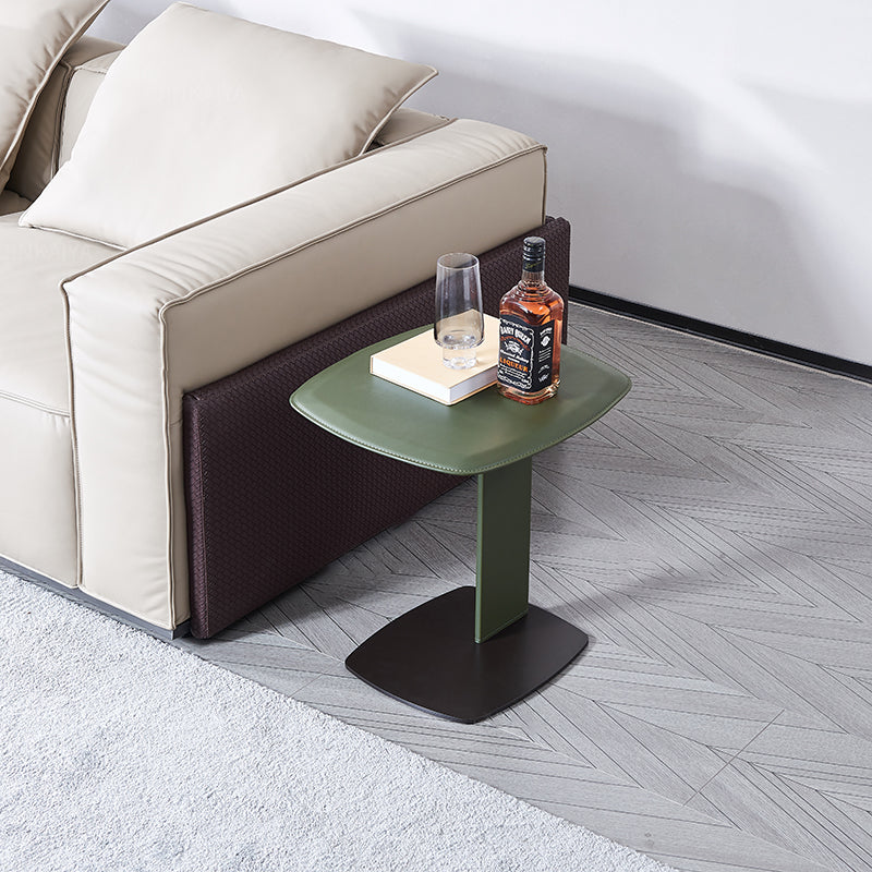 Rounded Square Faux Saddle Leather End Table - Scandinavian Accent Side Table For Living Room Lumendat