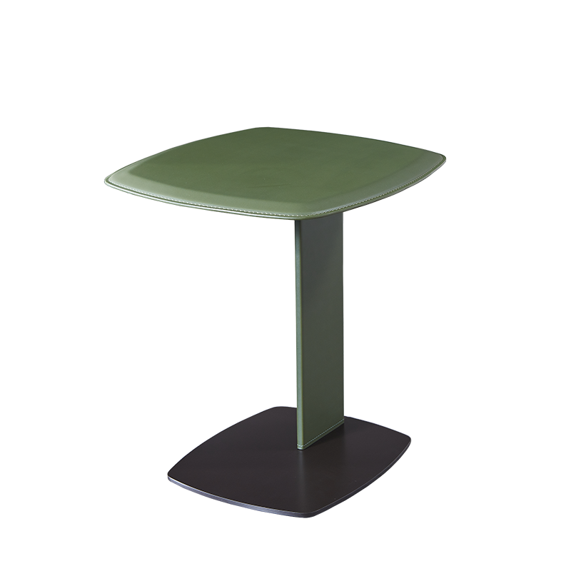 Rounded Square Faux Saddle Leather End Table - Scandinavian Accent Side Table For Living Room Lumendat