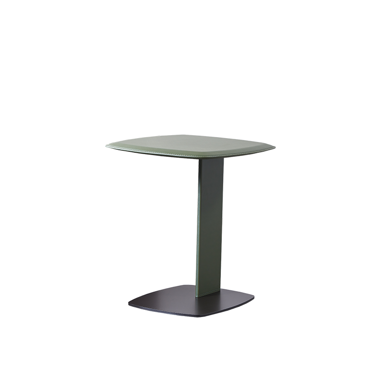 Rounded Square Faux Saddle Leather End Table - Scandinavian Accent Side Table For Living Room Lumendat