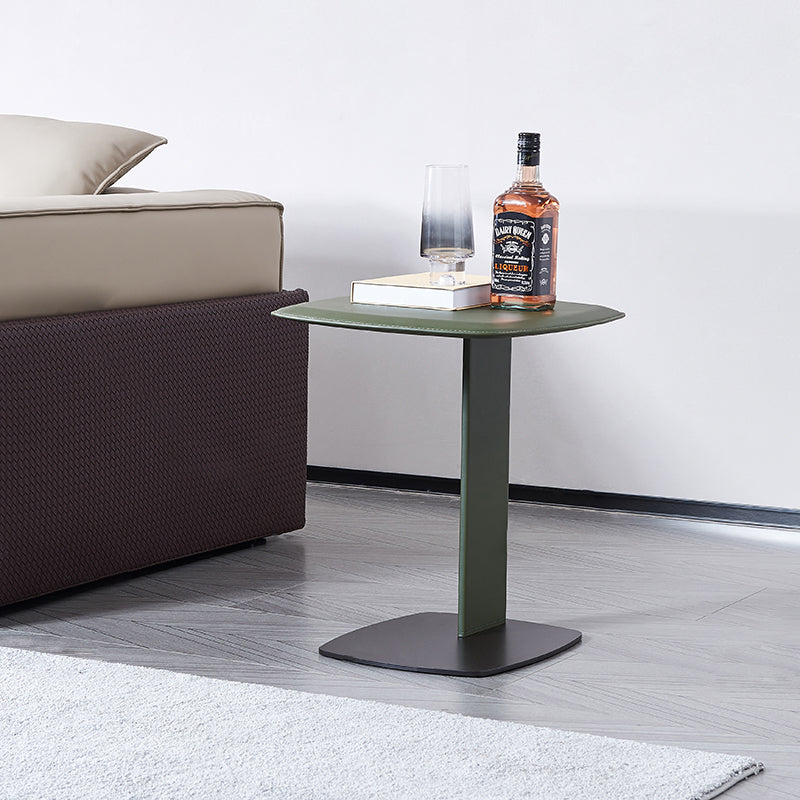 Rounded Square Faux Saddle Leather End Table - Scandinavian Accent Side Table For Living Room Lumendat