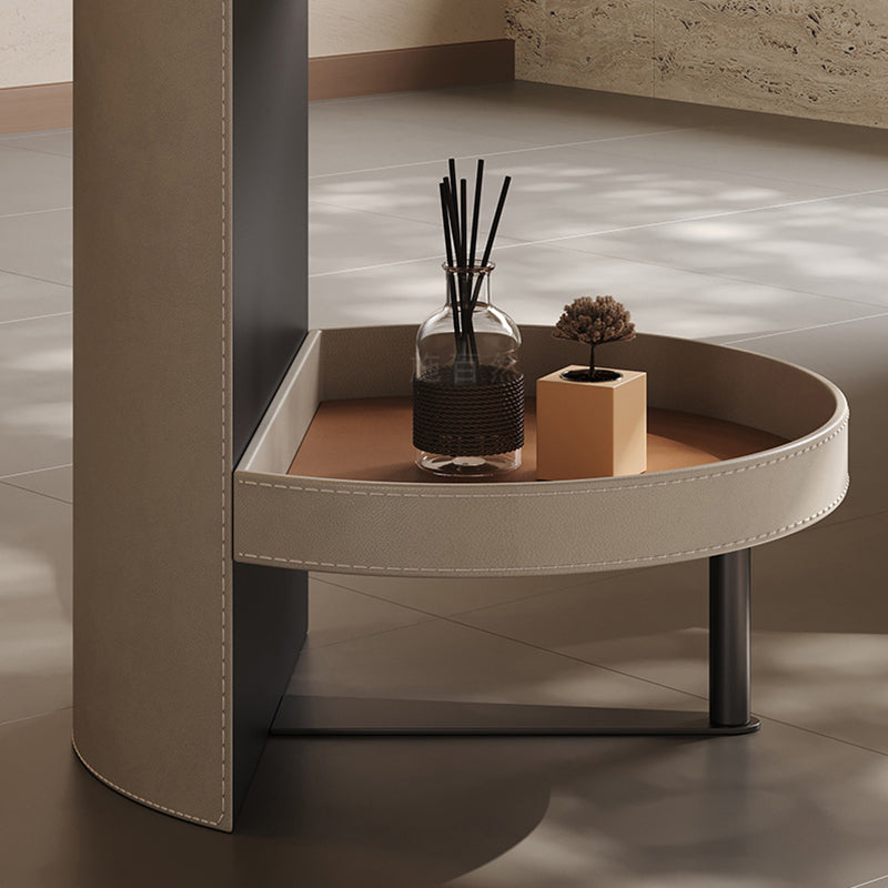 Round Tempered Glass Faux Saddle Leather End Table - Luxury Elegant Side Table For Living Room Lumendat