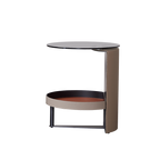 Round Tempered Glass Faux Saddle Leather End Table - Luxury Elegant Side Table For Living Room Lumendat
