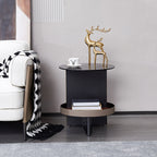 Round Tempered Glass Faux Saddle Leather End Table - Luxury Elegant Side Table For Living Room Lumendat