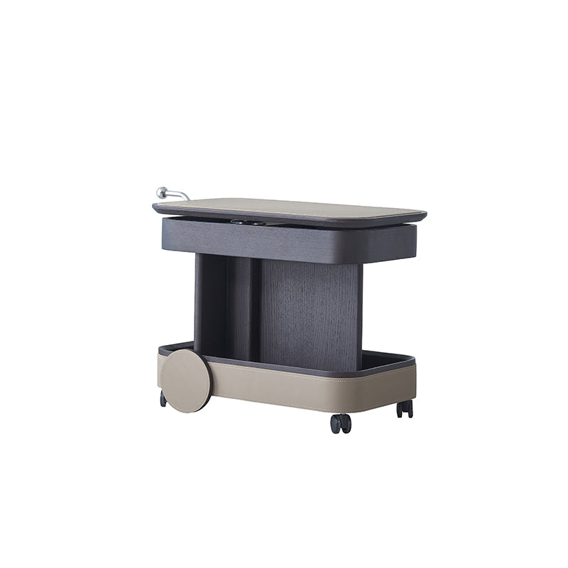 Rolling Adjustable Swivel Table Top Faux Saddle Leather Side Table - Creative Multi-Tier Storage Trolley For Living Room Lumendat