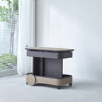 Rolling Adjustable Swivel Table Top Faux Saddle Leather Side Table - Creative Multi-Tier Storage Trolley For Living Room Lumendat