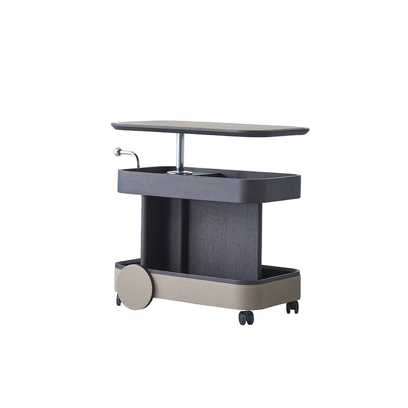 Rolling Adjustable Swivel Table Top Faux Saddle Leather Side Table - Creative Multi-Tier Storage Trolley For Living Room Lumendat