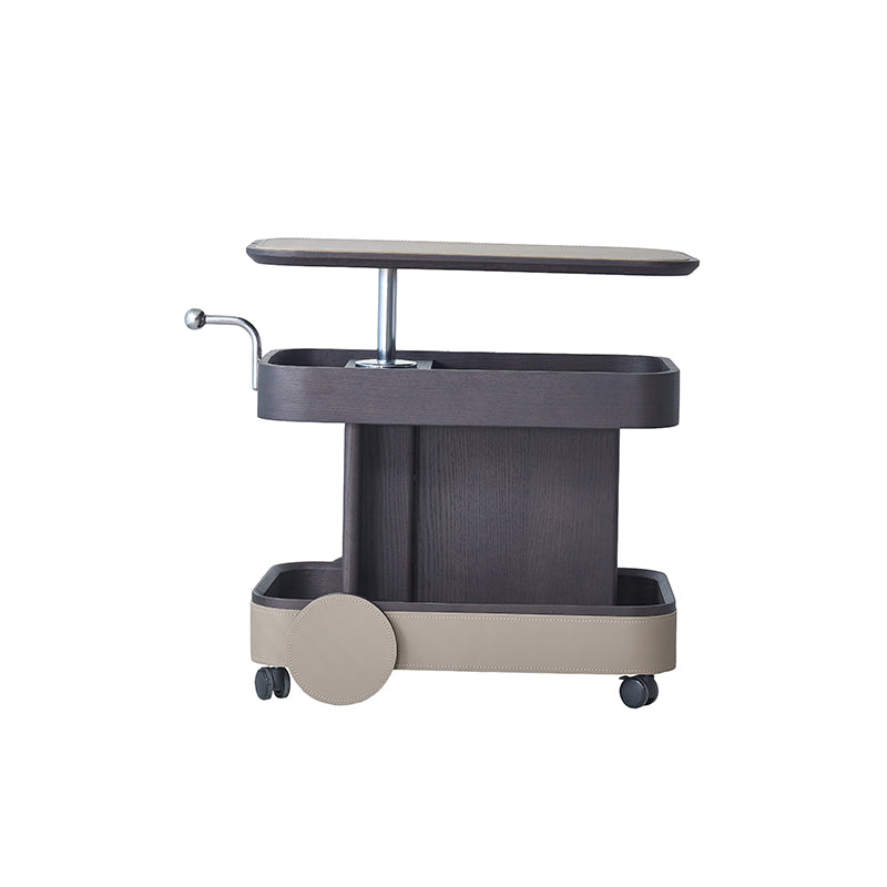 Rolling Adjustable Swivel Table Top Faux Saddle Leather Side Table - Creative Multi-Tier Storage Trolley For Living Room Lumendat