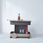 Rolling Adjustable Swivel Table Top Faux Saddle Leather Side Table - Creative Multi-Tier Storage Trolley For Living Room Lumendat