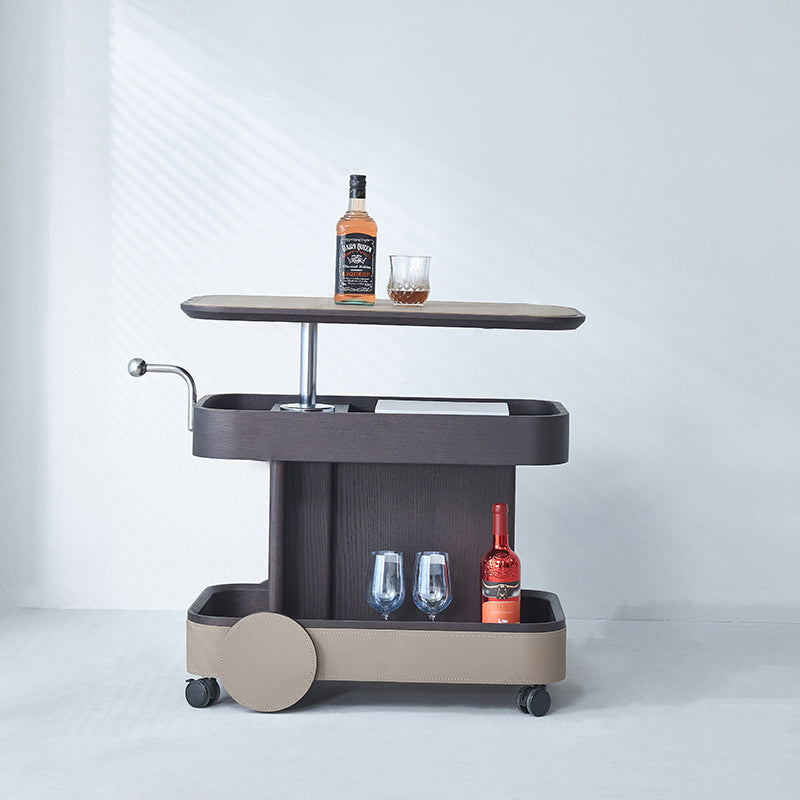 Rolling Adjustable Swivel Table Top Faux Saddle Leather Side Table - Creative Multi-Tier Storage Trolley For Living Room Lumendat