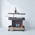 Rolling Adjustable Swivel Table Top Faux Saddle Leather Side Table - Creative Multi-Tier Storage Trolley For Living Room Lumendat