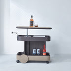 Rolling Adjustable Swivel Table Top Faux Saddle Leather Side Table - Creative Multi-Tier Storage Trolley For Living Room Lumendat
