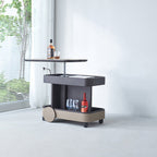 Rolling Adjustable Swivel Table Top Faux Saddle Leather Side Table - Creative Multi-Tier Storage Trolley For Living Room Lumendat