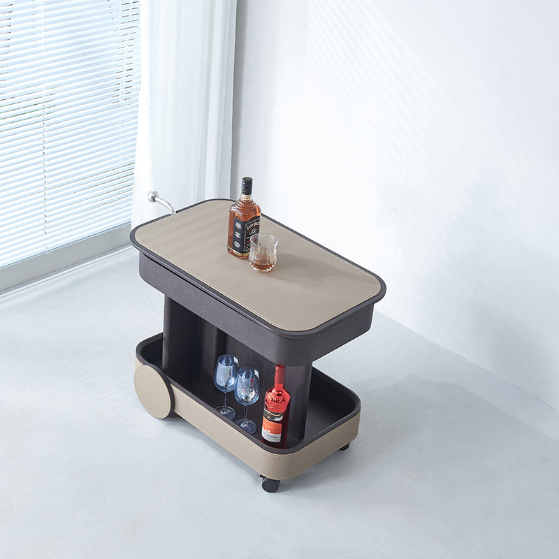 Rolling Adjustable Swivel Table Top Faux Saddle Leather Side Table - Creative Multi-Tier Storage Trolley For Living Room Lumendat