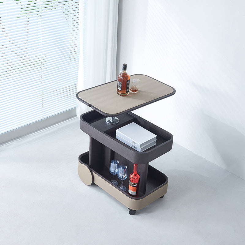 Rolling Adjustable Swivel Table Top Faux Saddle Leather Side Table - Creative Multi-Tier Storage Trolley For Living Room Lumendat