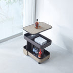 Rolling Adjustable Swivel Table Top Faux Saddle Leather Side Table - Creative Multi-Tier Storage Trolley For Living Room Lumendat