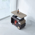 Elegant Rolling Faux Saddle Leather Acrylic Side Table - Creative Multi-Functional Bar Cart With Adjustable Tabletop For Living Room Lumendat