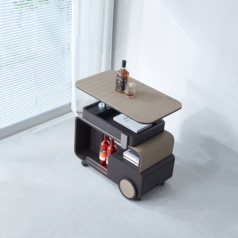 Elegant Rolling Faux Saddle Leather Acrylic Side Table - Creative Multi-Functional Bar Cart With Adjustable Tabletop For Living Room Lumendat
