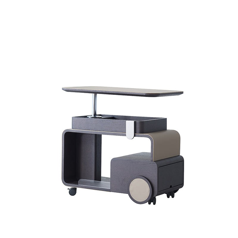 Elegant Rolling Faux Saddle Leather Acrylic Side Table - Creative Multi-Functional Bar Cart With Adjustable Tabletop For Living Room Lumendat