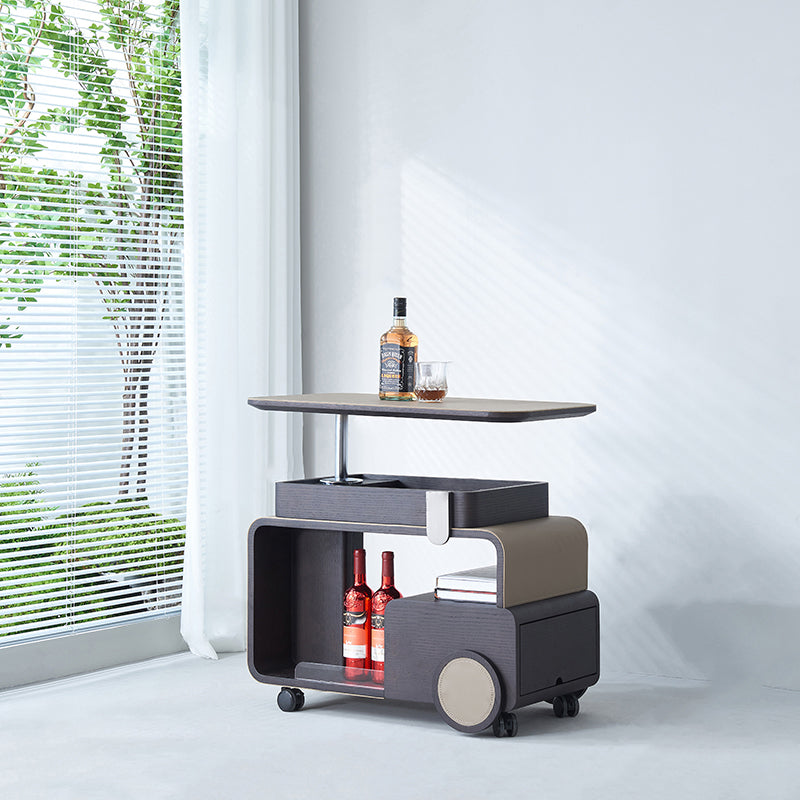 Elegant Rolling Faux Saddle Leather Acrylic Side Table - Creative Multi-Functional Bar Cart With Adjustable Tabletop For Living Room Lumendat