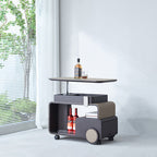 Elegant Rolling Faux Saddle Leather Acrylic Side Table - Creative Multi-Functional Bar Cart With Adjustable Tabletop For Living Room Lumendat