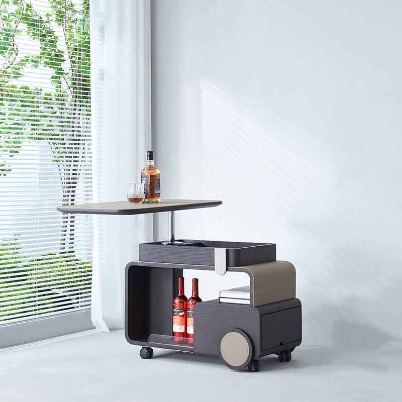 Elegant Rolling Faux Saddle Leather Acrylic Side Table - Creative Multi-Functional Bar Cart With Adjustable Tabletop For Living Room Lumendat