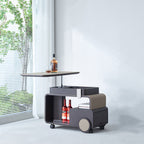 Elegant Rolling Faux Saddle Leather Acrylic Side Table - Creative Multi-Functional Bar Cart With Adjustable Tabletop For Living Room Lumendat