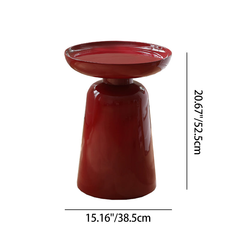 Sculptural Round Fiberglass End Table - Scandinavian Glossy Red Side Table For Living Room Lumendat