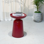 Sculptural Round Fiberglass End Table - Scandinavian Glossy Red Side Table For Living Room Lumendat