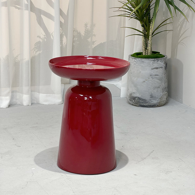 Sculptural Round Fiberglass End Table - Scandinavian Glossy Red Side Table For Living Room Lumendat