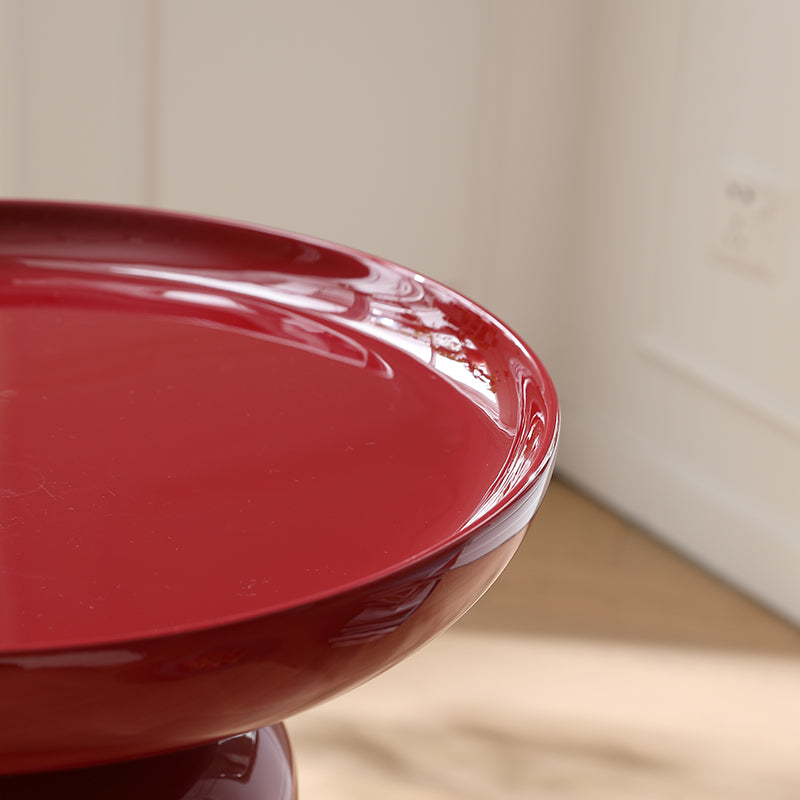 Sculptural Round Fiberglass End Table - Scandinavian Glossy Red Side Table For Living Room Lumendat