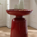 Sculptural Round Fiberglass End Table - Scandinavian Glossy Red Side Table For Living Room Lumendat