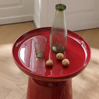 Sculptural Round Fiberglass End Table - Scandinavian Glossy Red Side Table For Living Room Lumendat