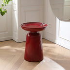 Sculptural Round Fiberglass End Table - Scandinavian Glossy Red Side Table For Living Room Lumendat