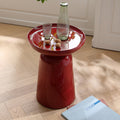 Sculptural Round Fiberglass End Table - Scandinavian Glossy Red Side Table For Living Room Lumendat