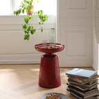 Sculptural Round Fiberglass End Table - Scandinavian Glossy Red Side Table For Living Room Lumendat