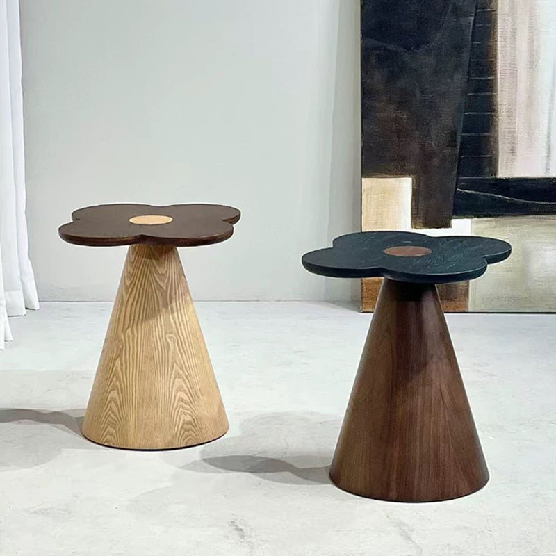 Geometric Cone Pedestal Solid Wood End Table - Art Deco Accent Table For Living Room Lumendat