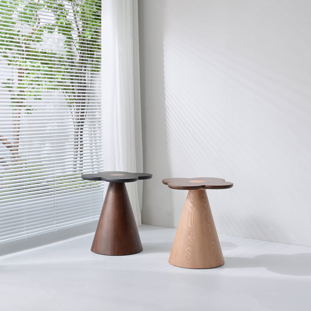 Geometric Cone Pedestal Solid Wood End Table - Art Deco Accent Table For Living Room Lumendat