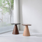 Geometric Cone Pedestal Solid Wood End Table - Art Deco Accent Table For Living Room Lumendat