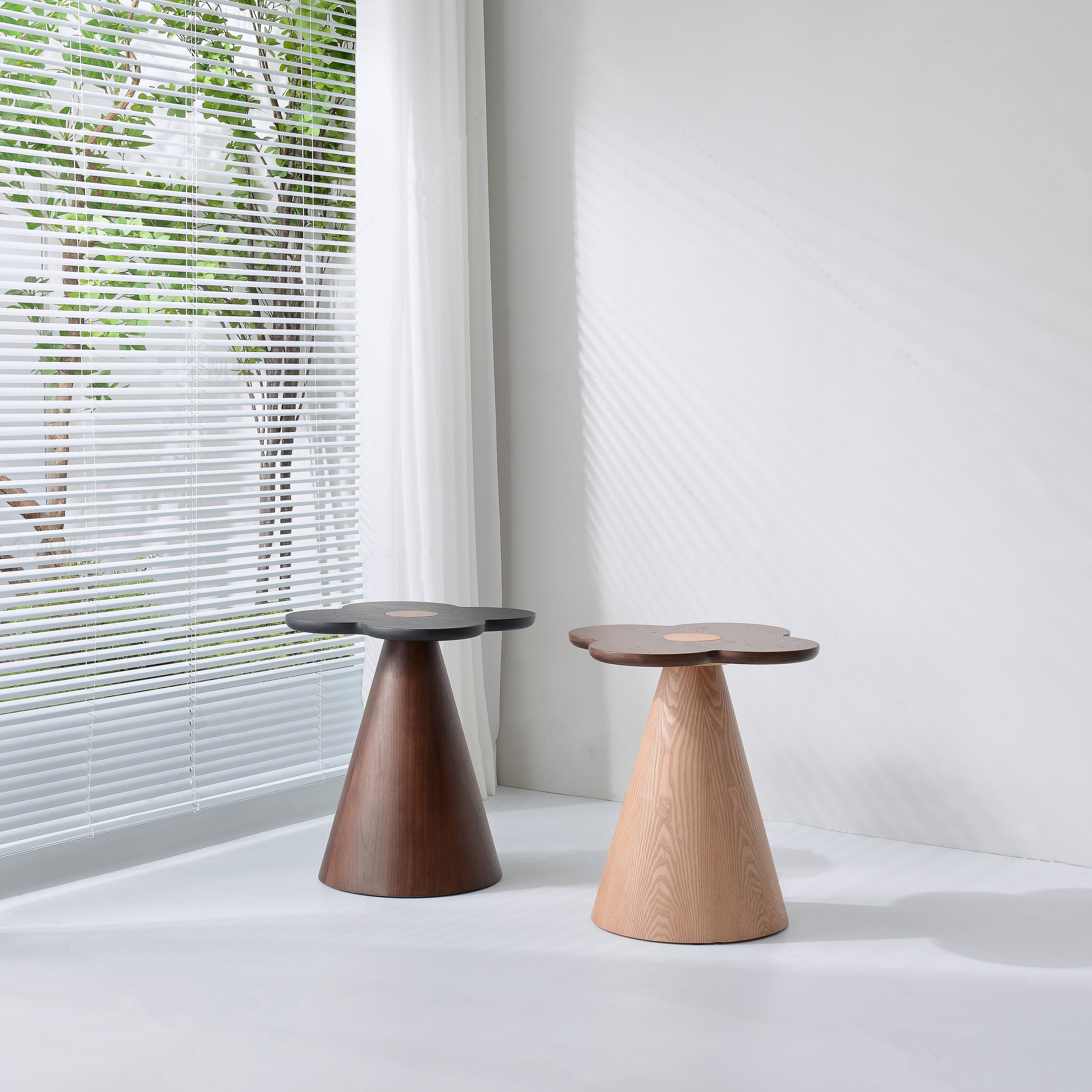 Geometric Cone Pedestal Solid Wood End Table - Art Deco Accent Table For Living Room Lumendat