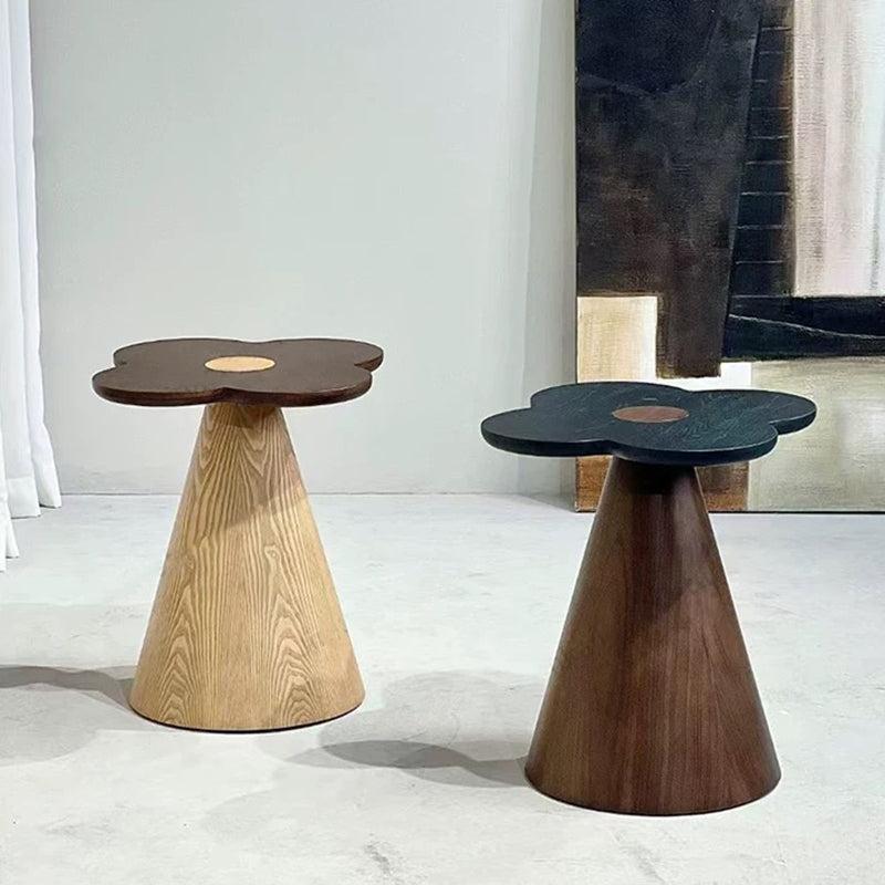 Geometric Cone Pedestal Solid Wood End Table - Art Deco Accent Table For Living Room Lumendat