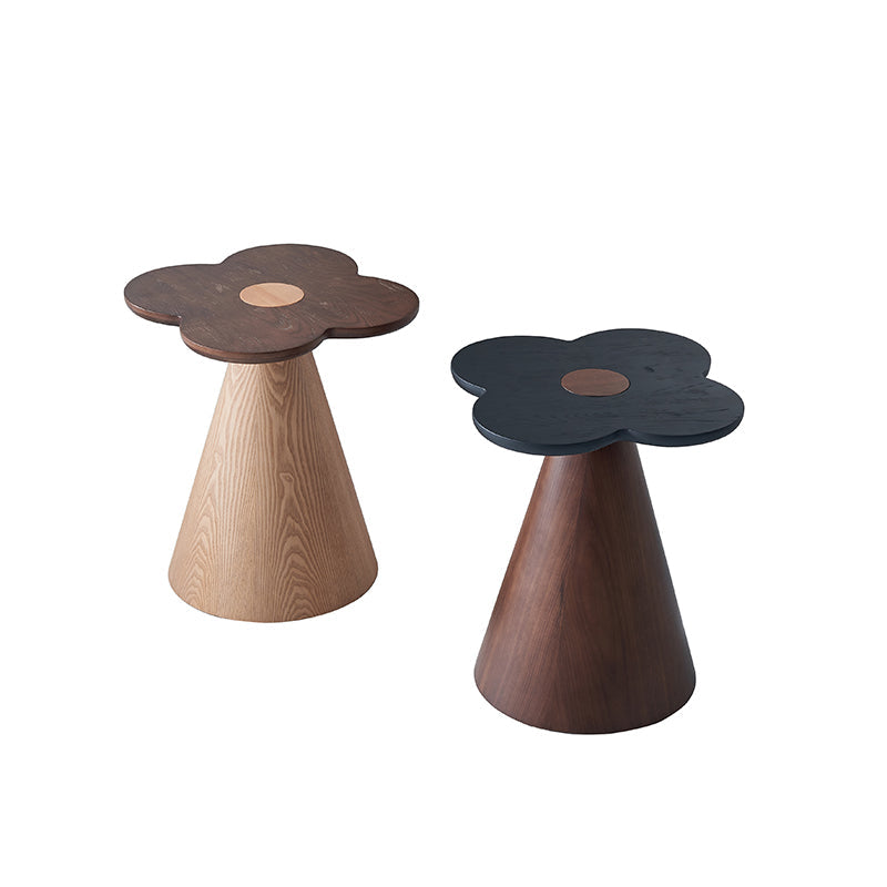 Geometric Cone Pedestal Solid Wood End Table - Art Deco Accent Table For Living Room Lumendat