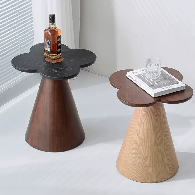 Geometric Cone Pedestal Solid Wood End Table - Art Deco Accent Table For Living Room Lumendat