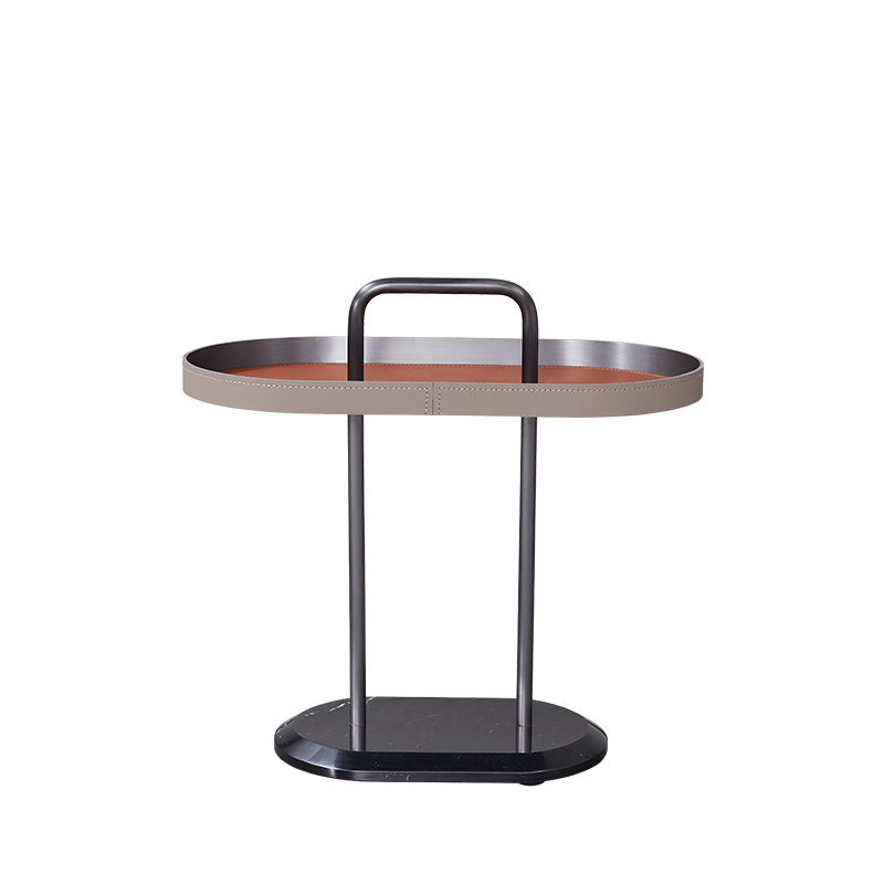 Elegant Oval Saddle Leather Marble End Table - Nordic Sofa Side Table For Living Room Lumendat