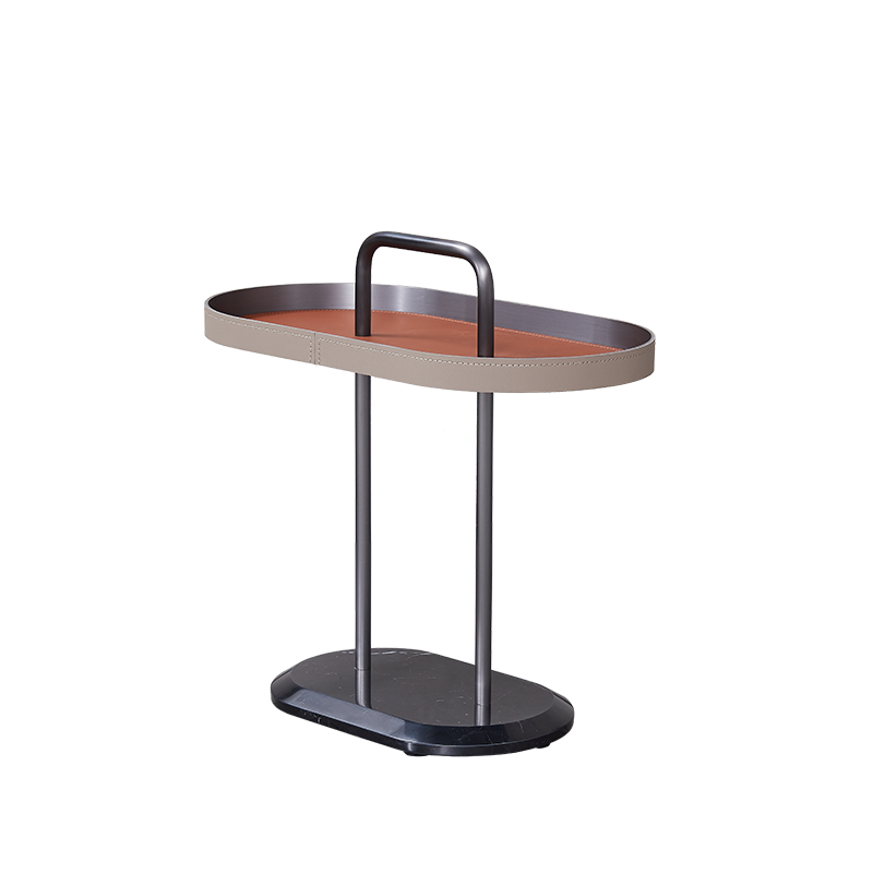 Elegant Oval Saddle Leather Marble End Table - Nordic Sofa Side Table For Living Room Lumendat