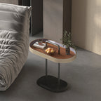Elegant Oval Saddle Leather Marble End Table - Nordic Sofa Side Table For Living Room Lumendat
