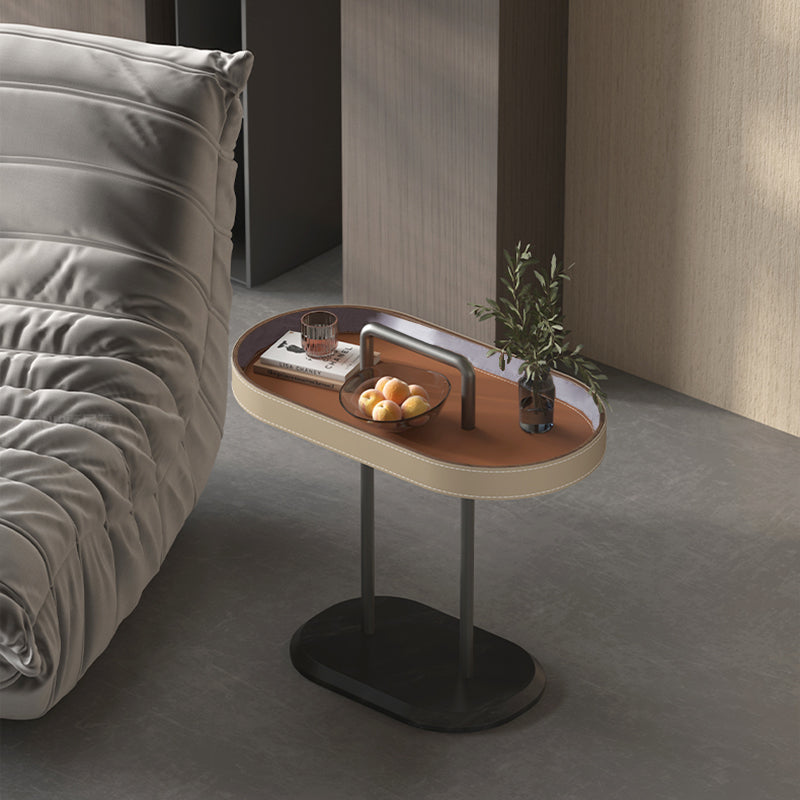 Elegant Oval Saddle Leather Marble End Table - Nordic Sofa Side Table For Living Room Lumendat