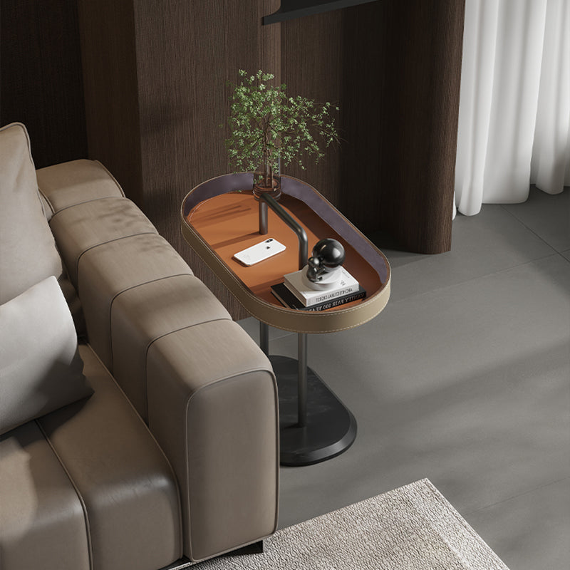 Elegant Oval Saddle Leather Marble End Table - Nordic Sofa Side Table For Living Room Lumendat