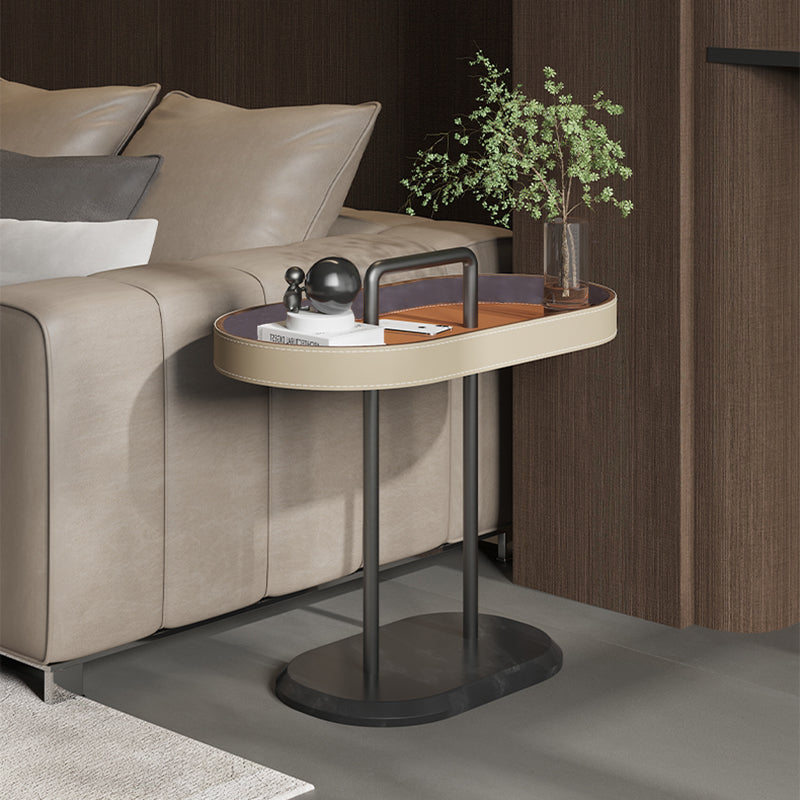 Elegant Oval Saddle Leather Marble End Table - Nordic Sofa Side Table For Living Room Lumendat