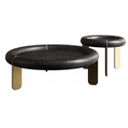 Round Black Oak Coffee Table With Brushed Brass Stainless Steel Legs - Vintage Low Accent Table For Living Room Lumendat