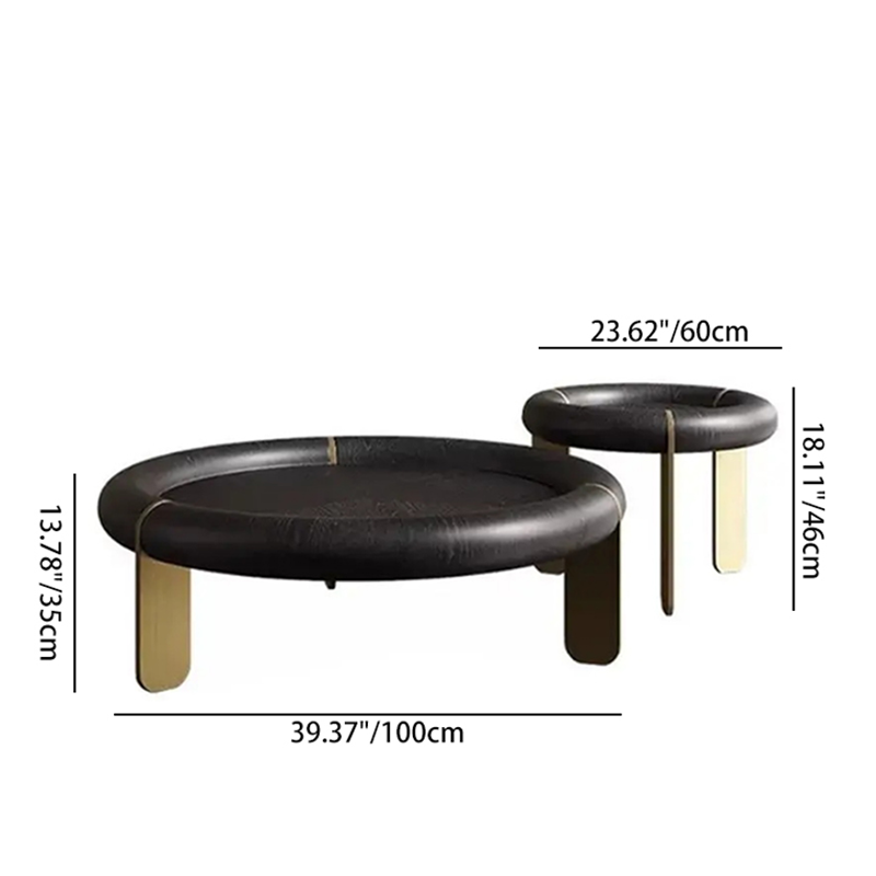 Round Black Oak Coffee Table With Brushed Brass Stainless Steel Legs - Vintage Low Accent Table For Living Room Lumendat